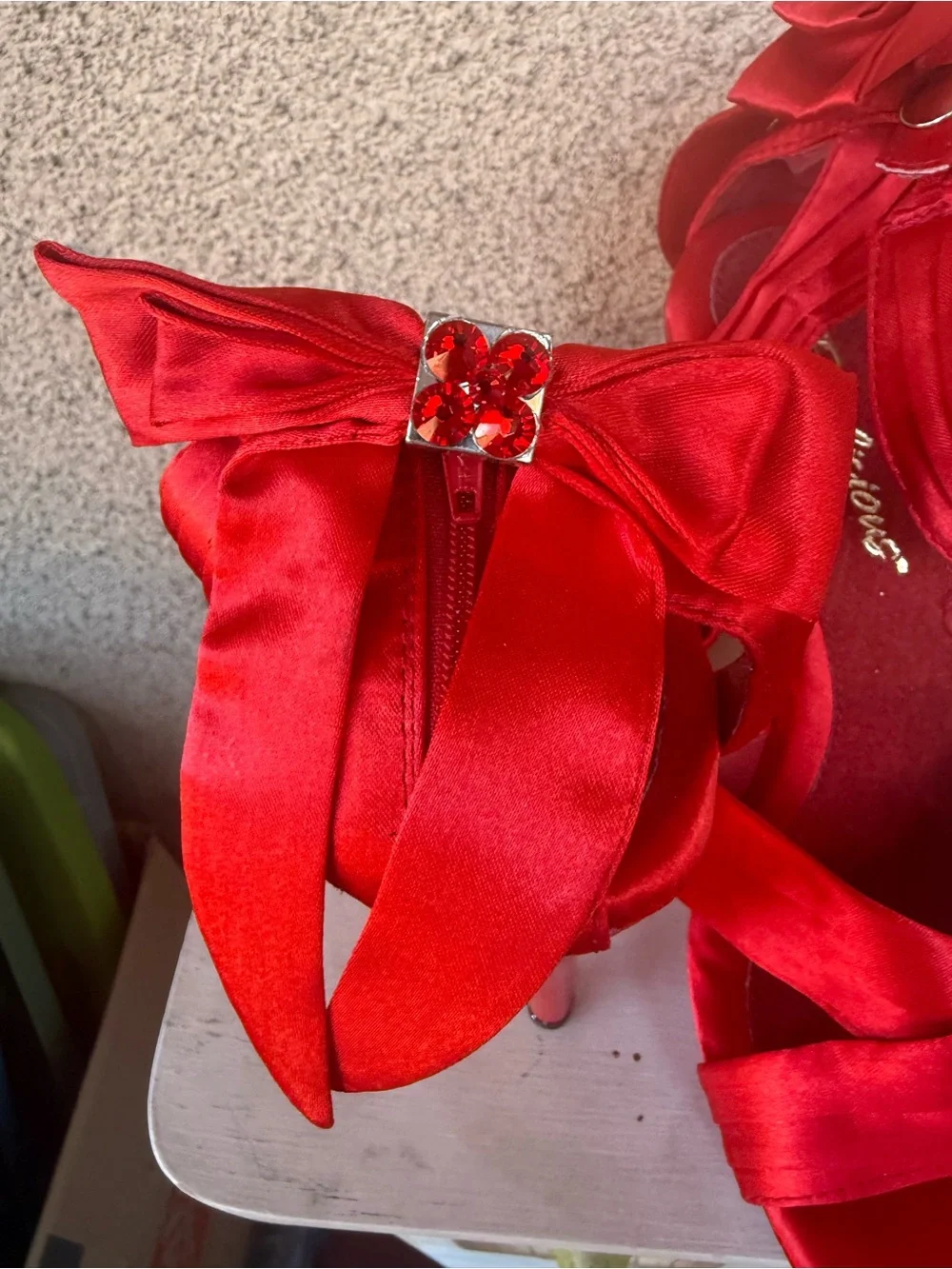 Fabulicious Cocktail Red Satin Crisscross Ankle Strap Platform